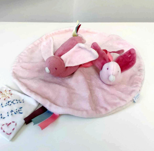 Doudou plat rond oiseau rose - rond,